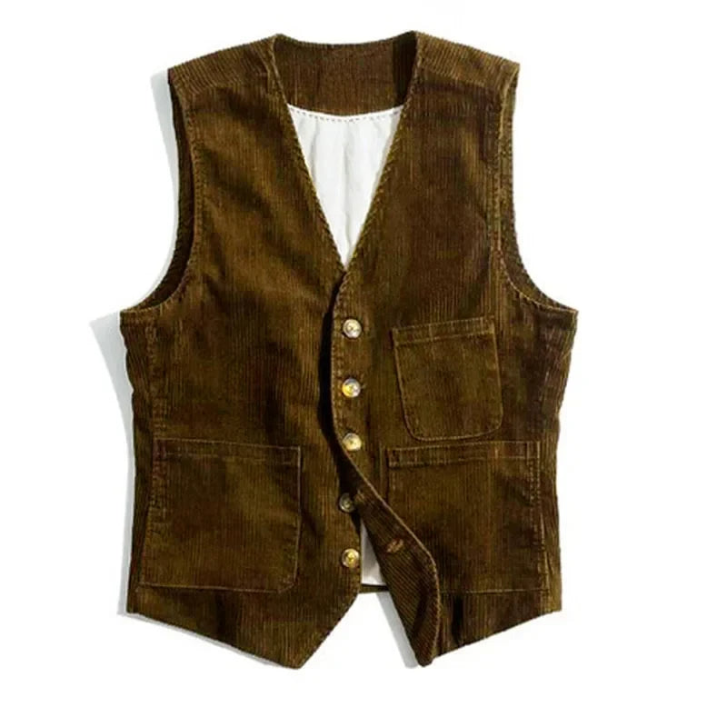 American Retro Corduroy Vest for Men - Stylish Workwear Jacket