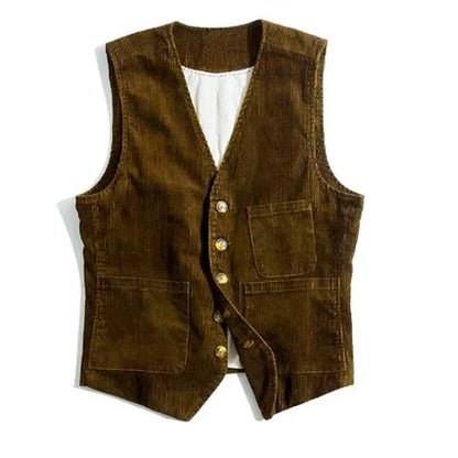 American Retro Corduroy Vest for Men - Stylish Workwear Jacket