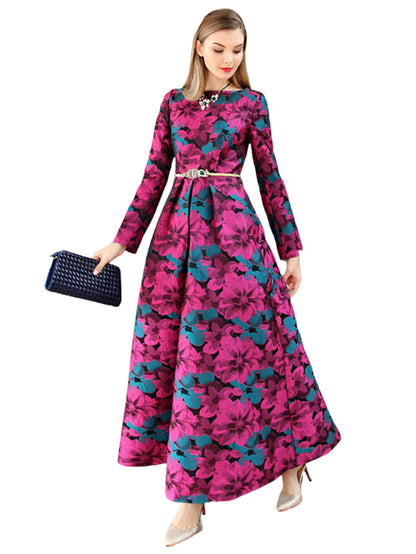 Elegant Floral Jacquard Maxi Dress for Women