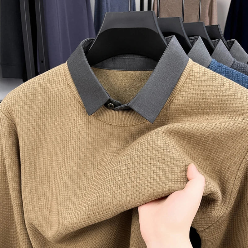 Layered-Look Sweater with Sewn-In Collar - Business Casual Knitwear for Men