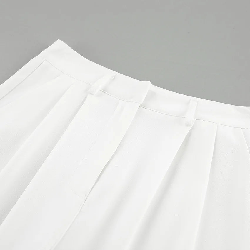 High Waist White Wide Leg Pleated Pants for Women