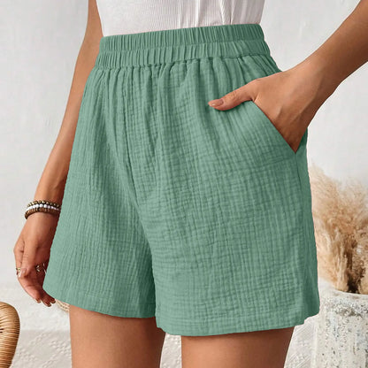 High Waist Cotton Pleated Shorts - Casual Womens Streetwear 2024