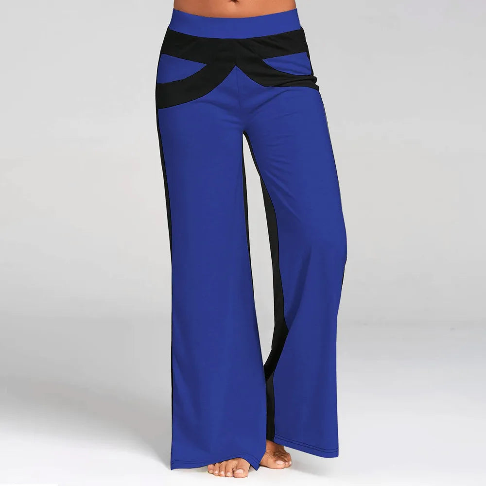 Womens Mid-Waisted Patchwork Bell Bottoms  Casual Flare Yoga Pants