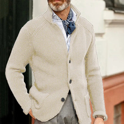 Mens Slim-Fit Knitted Cardigan - Casual Autumn-Winter Coat with Pockets