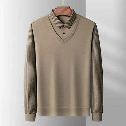 Mens Fake Collar Casual Long Sleeve Pullover Tee - Lapel Polo Sweater