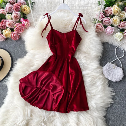 Chic Red Backless Mini Dress - Y2K Lace-up High Waist Party Dress