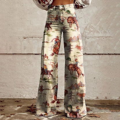 Vintage Floral Wide Leg High-Waisted Jeans