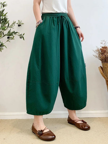 Womens Khaki Oversized Harem Pants - Baggy Cotton Linen Lantern Pants with Pockets for Summer 2023