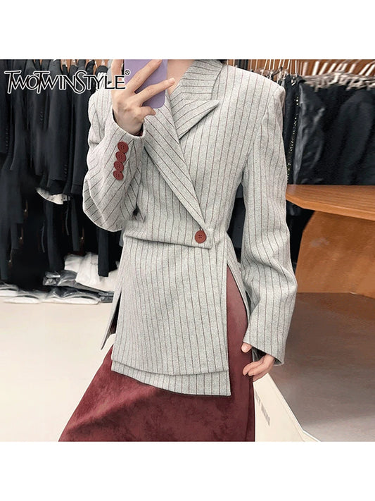 Chic Asymmetrical Striped Blazer for Women