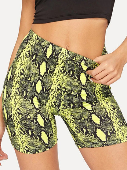 High Waist Snake Print Summer Shorts - Elastic Womens Trousers