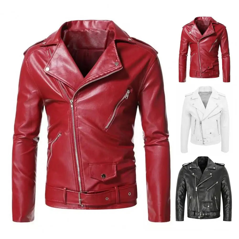 Mens Red Leather Zipper Jacket - Stylish Comfort Fit