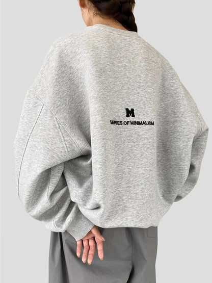 Retro Grey Hoodie - Oversized Womens Casual Sweatshirt for Autumn Winter