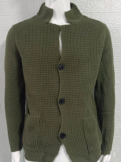 Mens Slim-Fit Knitted Cardigan - Casual Autumn-Winter Coat with Pockets