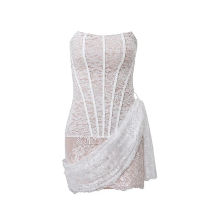 Chic Lace Strapless Mini Dress - Elegant Off-Shoulder Evening Wear