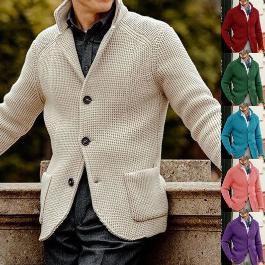 Mens Slim-Fit Knitted Cardigan - Casual Autumn-Winter Coat with Pockets