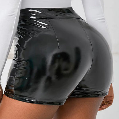 High-Waisted Black Leather Shorts - Stylish Elastic Comfort