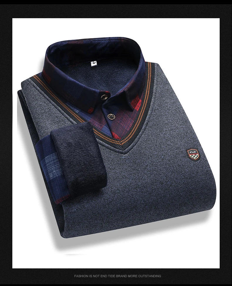 Mens Velvet-Lined Stand-Up Collar Sweater - Thickened Casual AutumnWinter Wear