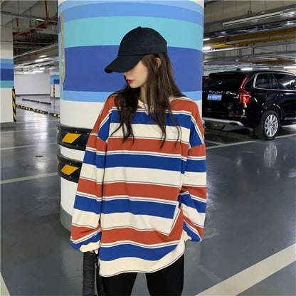 Oversized Striped Hoodie - Womens Harajuku Sweatshirt Korean Streetwear Top