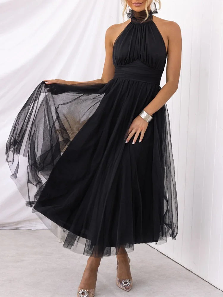 Elegant V Neck Maxi Dress - Womens Autumn Lantern Sleeve Party Dress