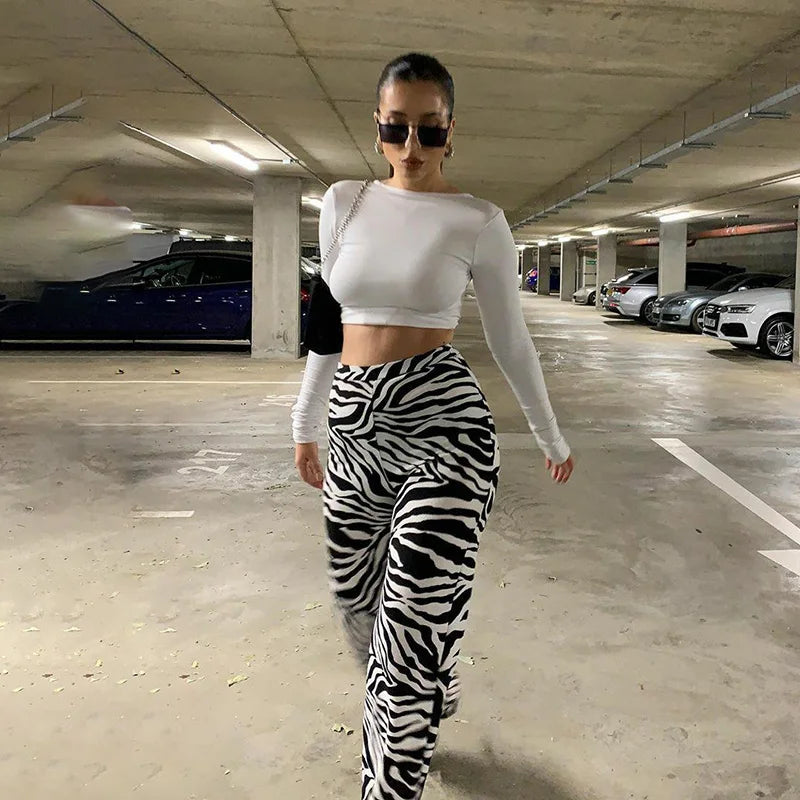 Y2K Zebra Print Wide Leg Trousers - High Waist Casual Summer Pants for Women