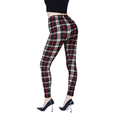 Khaki Plaid Womens Sports Leggings - Fitness Activewear for Women