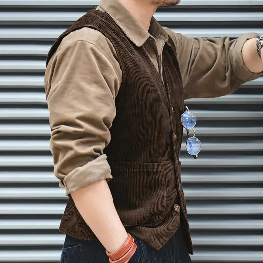 American Retro Corduroy Vest for Men - Stylish Workwear Jacket