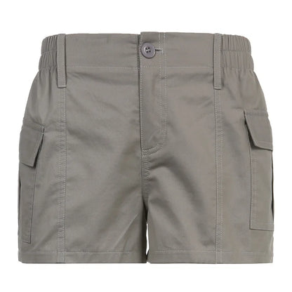 Vintage Y2K Grunge Cargo Shorts - Low-Waisted Gray Harajuku Style with Pockets