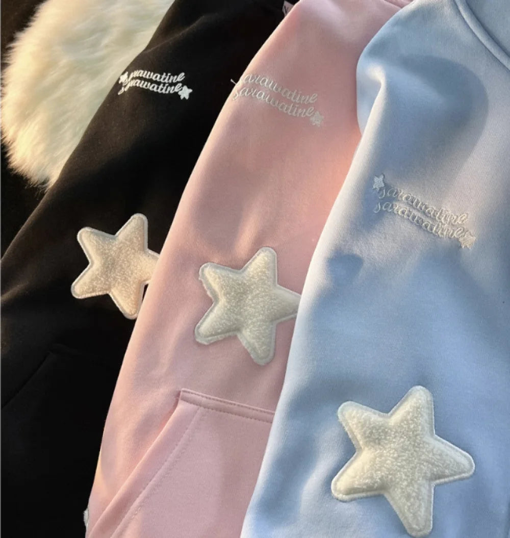 Kawaii Star-Shape Embroidery Hoodie Coat for Women