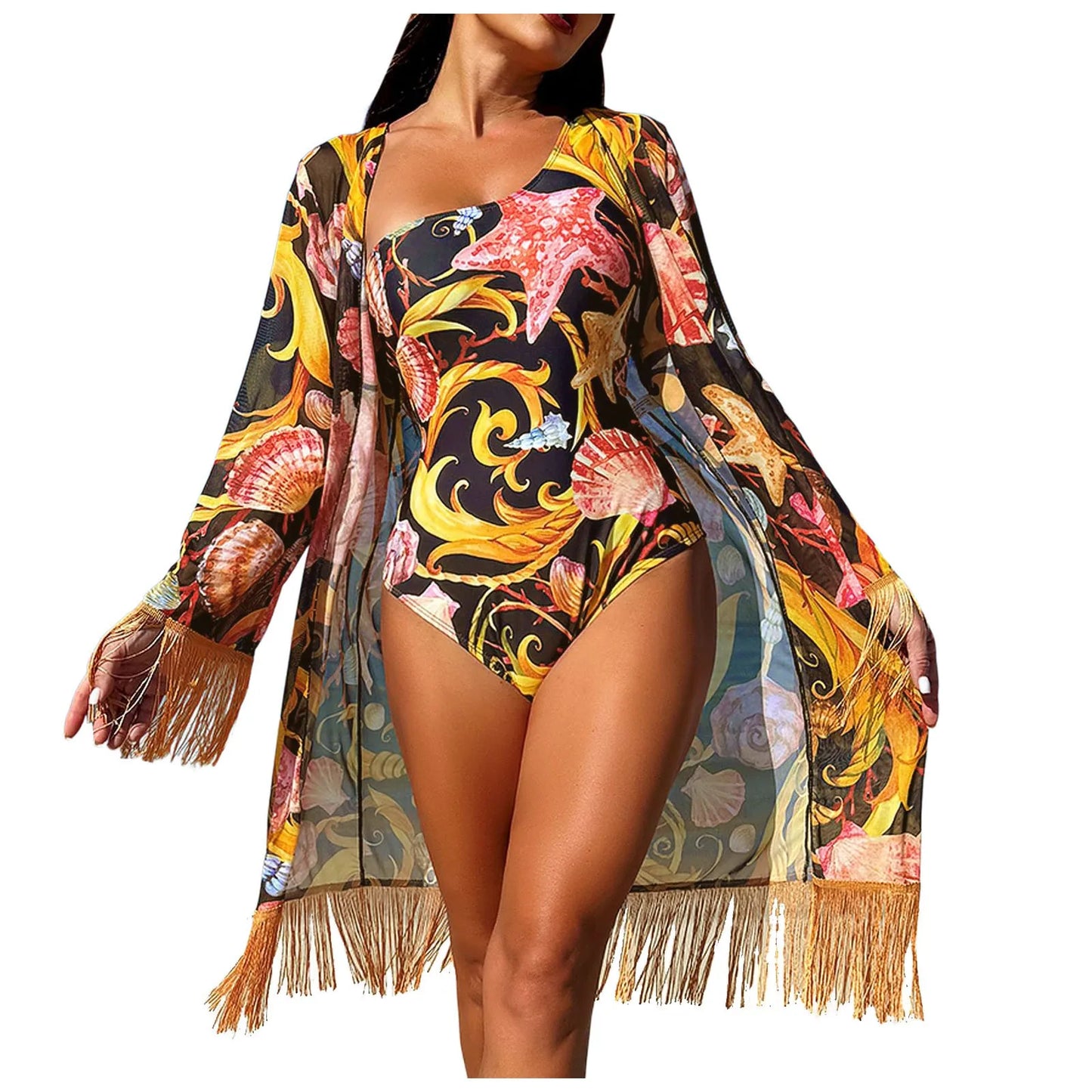 Chiffon Beach Cover-Up Set - Floral Print Bikini Wrap Swimwear