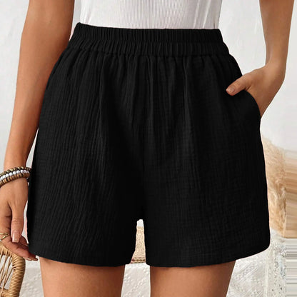 High Waist Cotton Pleated Shorts - Casual Womens Streetwear 2024