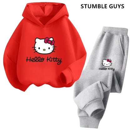 Hello Kitty Girls Hoodie  Pants Set  Cute  Cozy Kids Outfit