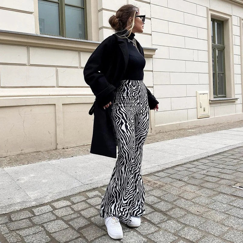 Y2K Zebra Print Wide Leg Trousers - High Waist Casual Summer Pants for Women