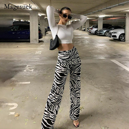 Y2K Zebra Print Wide Leg Trousers - High Waist Casual Summer Pants for Women