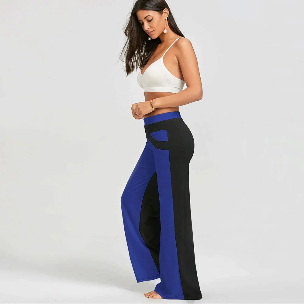 Womens Mid-Waisted Patchwork Bell Bottoms  Casual Flare Yoga Pants