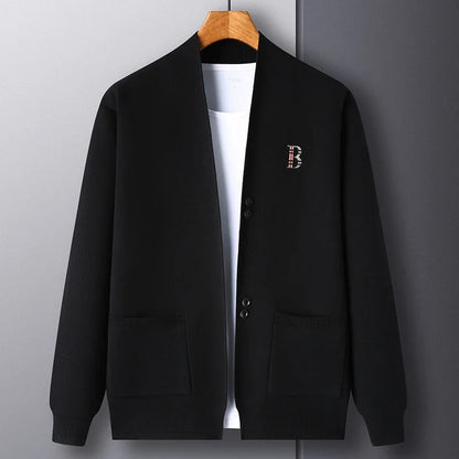 Mens Long Sleeve Knitted Cardigan with B Letter Embroidery