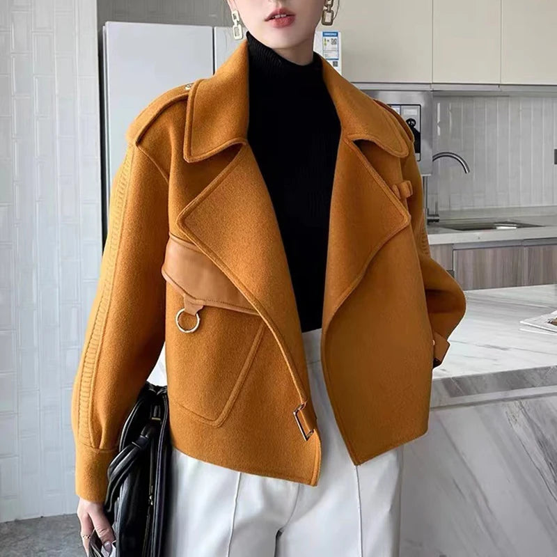 Korean Fashion Faux Woolen Blazer - Womens Fall Winter Long Sleeve Coat