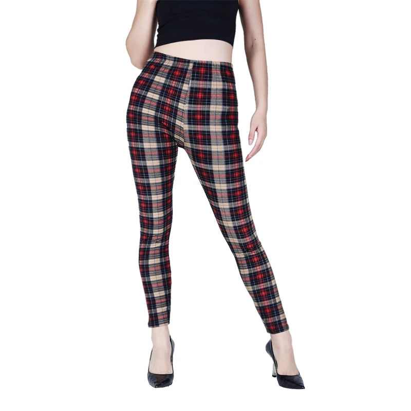 Khaki Plaid Womens Sports Leggings - Fitness Activewear for Women