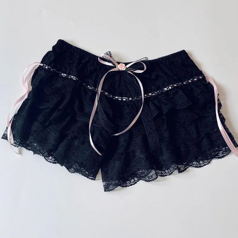 Layered Ruffle Bloomers for Women  Kawaii Bowknot Lace Fairycore Safety Pants