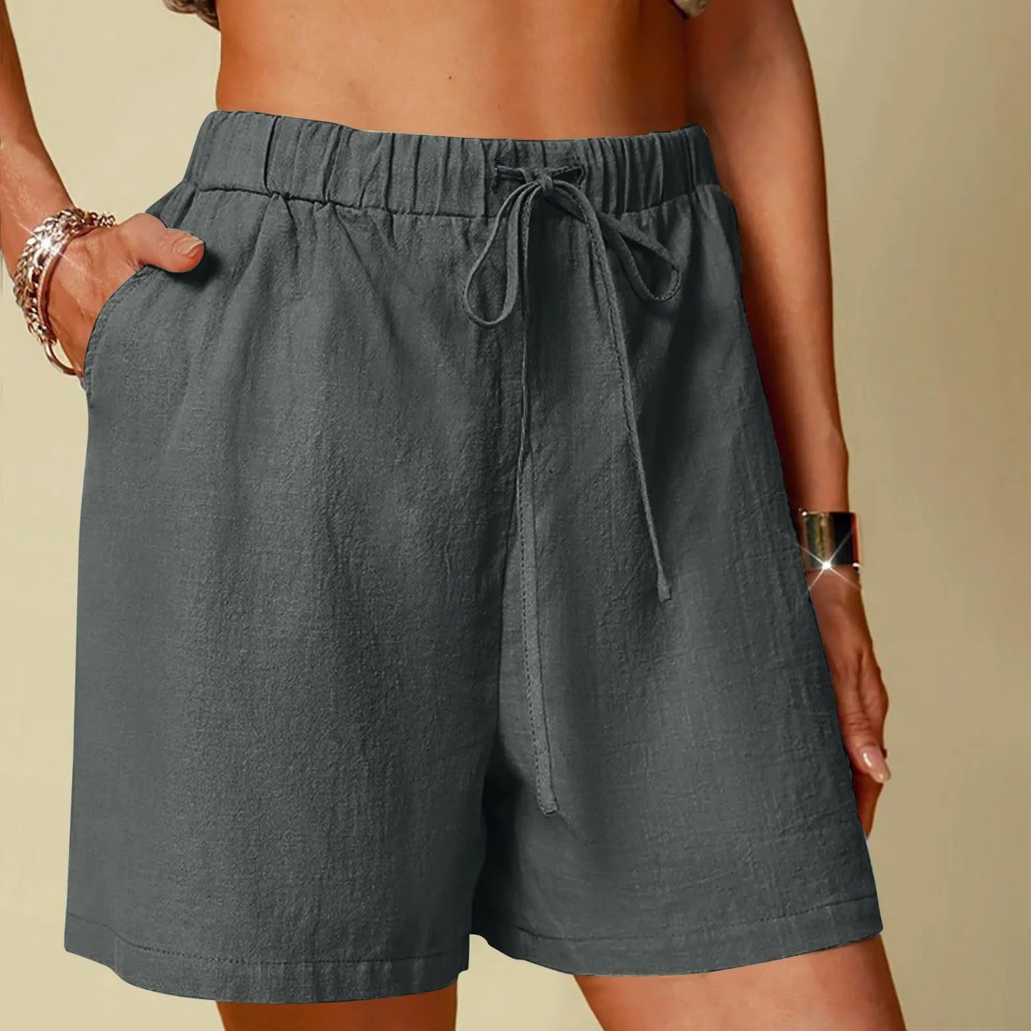 Womens Wide Leg Linen Shorts - Casual Quick Dry Loose Pants