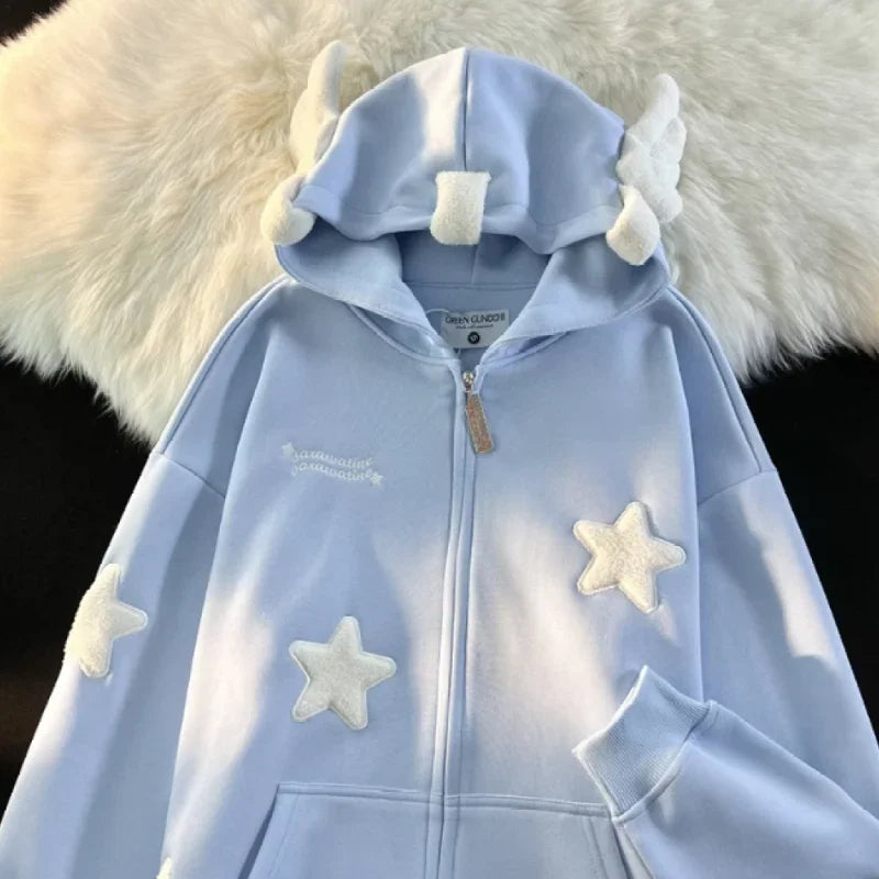 Kawaii Star-Shape Embroidery Hoodie Coat for Women