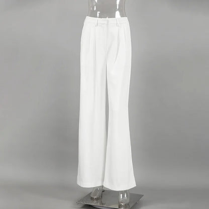 High Waist White Wide Leg Pleated Pants for Women