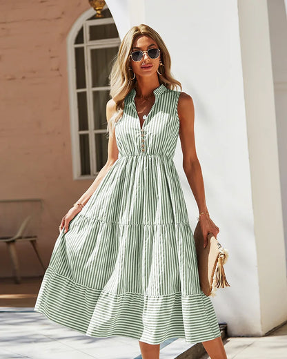 Sleeveless Striped V-Neck Dress for Women