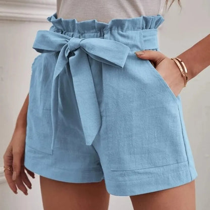 High-Waisted Linen Shorts for Women - Casual Wide Leg with Pockets