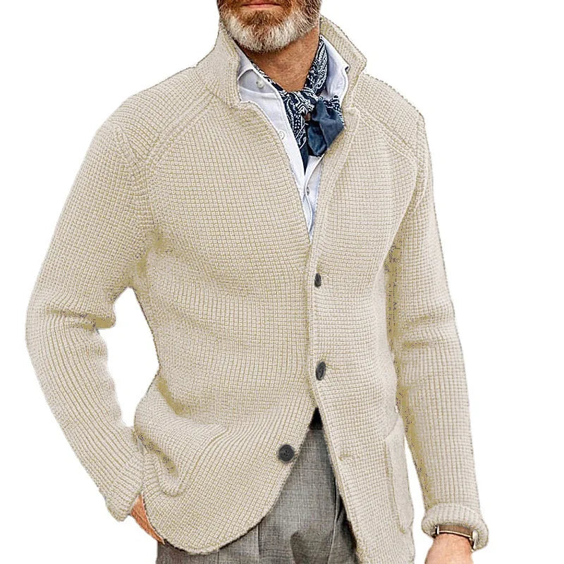 Mens Slim-Fit Knitted Cardigan - Casual Autumn-Winter Coat with Pockets