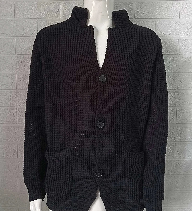 Mens Slim-Fit Knitted Cardigan - Casual Autumn-Winter Coat with Pockets