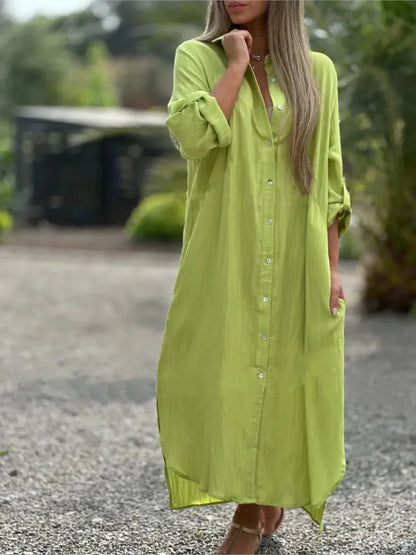 Cotton Linen Long Sleeve Shirt Dress - Elegant Casual Cardigan for Spring Autumn