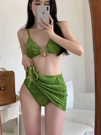 Three-Piece Womens Bikini Set with Skirt - Stylish Summer Swimsuit